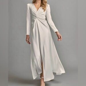 Francesca's White Long-Sleeve Twist-Front Dress GORGEOUS SATIN